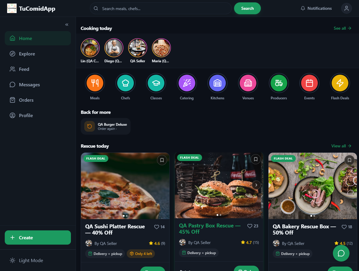 TuComidApp: discovery feed
