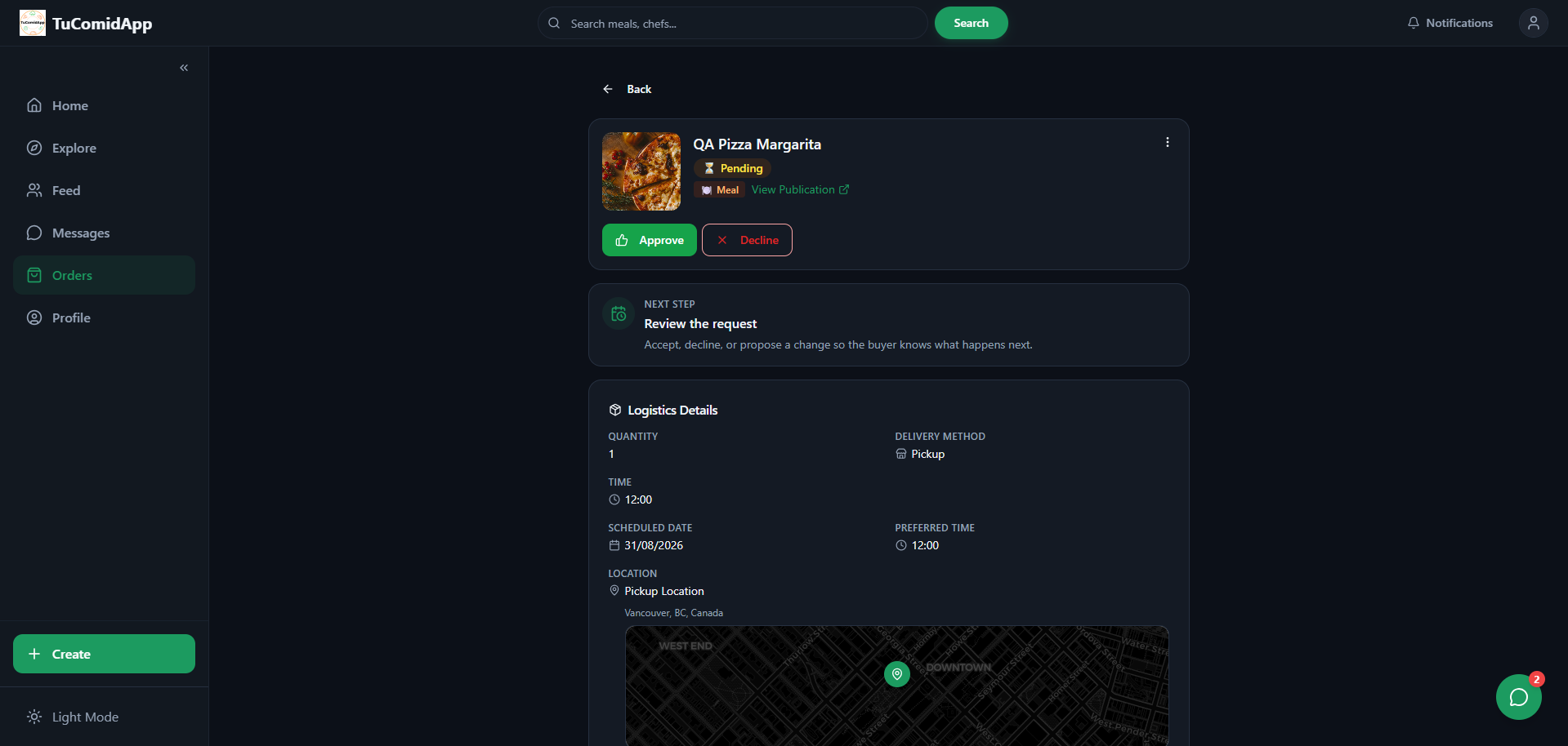 TuComidApp order detail